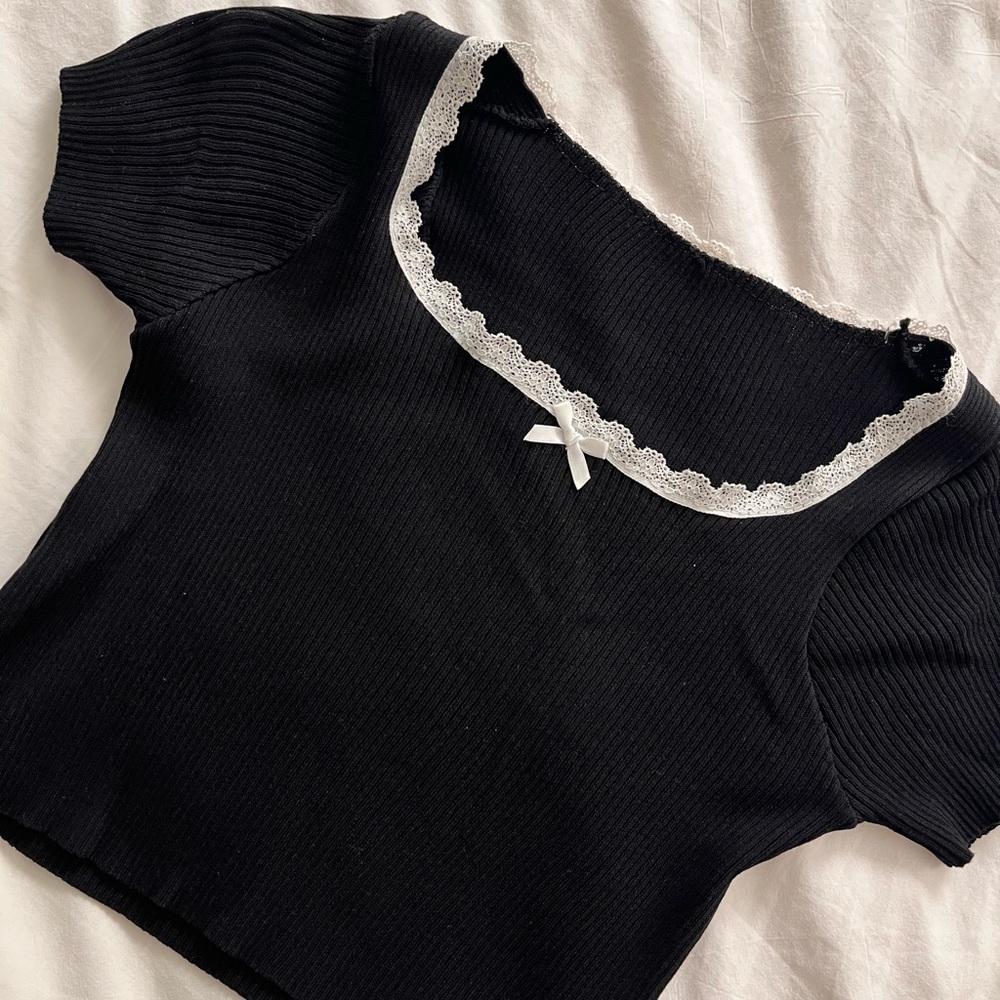 Black Baby Tee with Lace